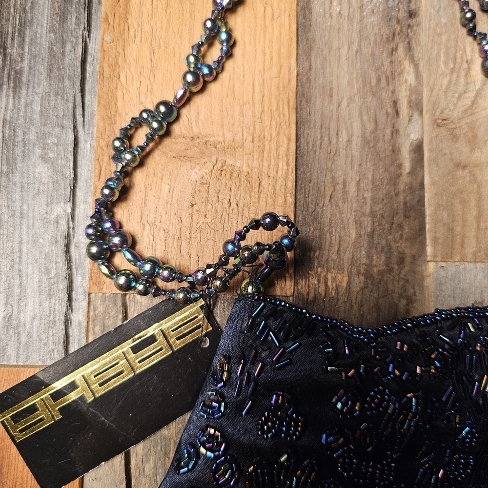 Sasha Navy Beaded Satin Zipper Small Handbag/Clutch - Picture 4 of 5
